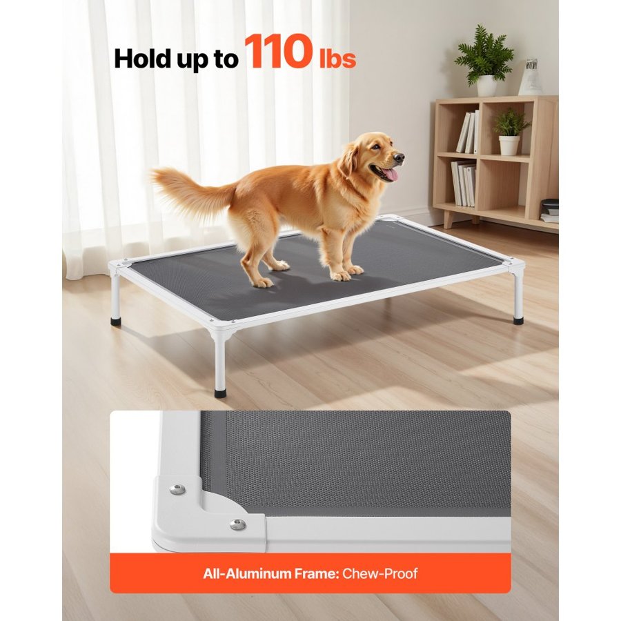 VEVOR Elevated Dog Bed for Large Dogs, Portable Raised Dog Cot with Aluminum Tube Metal Frame and Breathable Textilene Mesh, Indoor & Outdoor Pet Cooling Raised Hammock Bed, XL, Gray