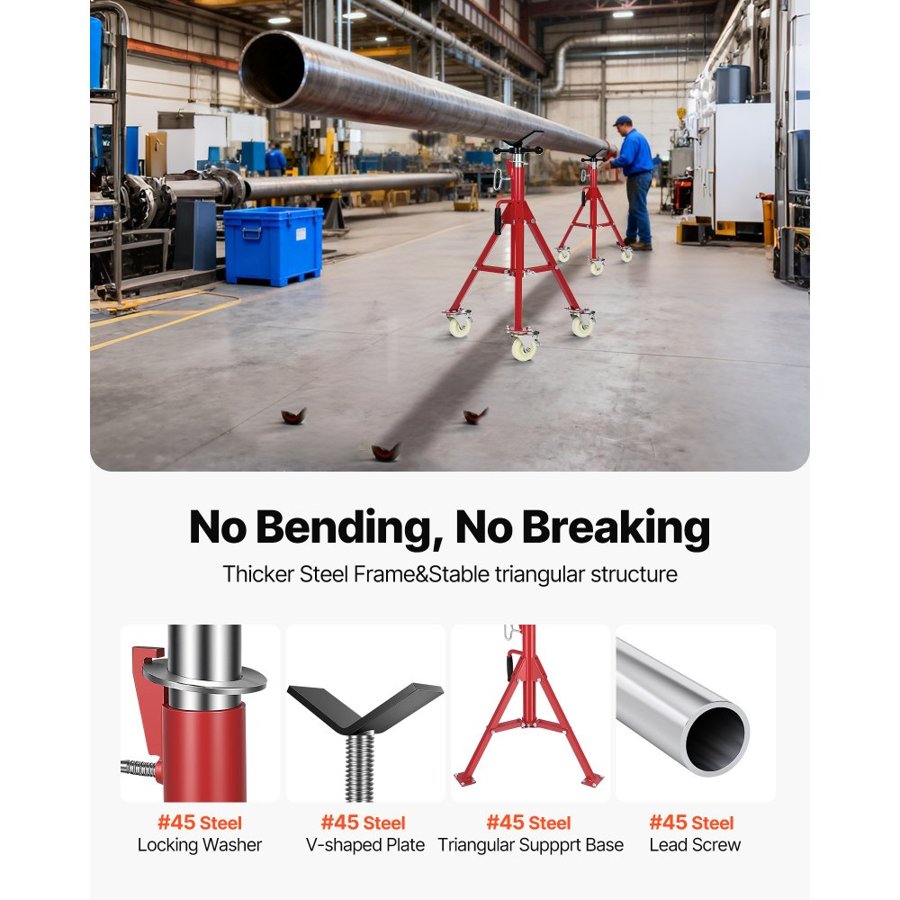 VEVOR Pipe Stand, V Head Pipe Stand Adjustable Height 20-37 Inch, 2500LBS Pipe Stands with Casters, Folding Portable Pipe Stands for 1/8 to 12 Inch Pipe Supporting