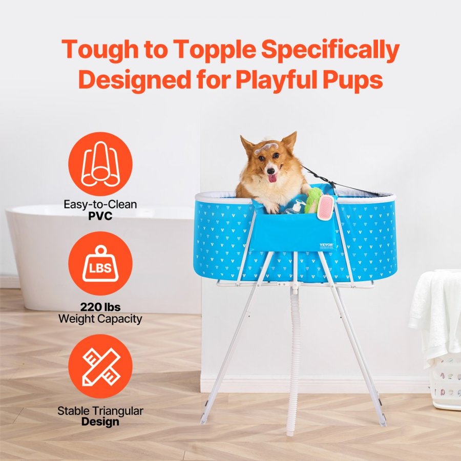 VEVOR Portable Dog Bathtub, Elevated & Foldable Space-saving Pet Shower Station with Quick Drainage, Bathing Tub for Washing & Grooming Small and Medium Size Dogs and Cats Indoor & Outdoor, Light Blue