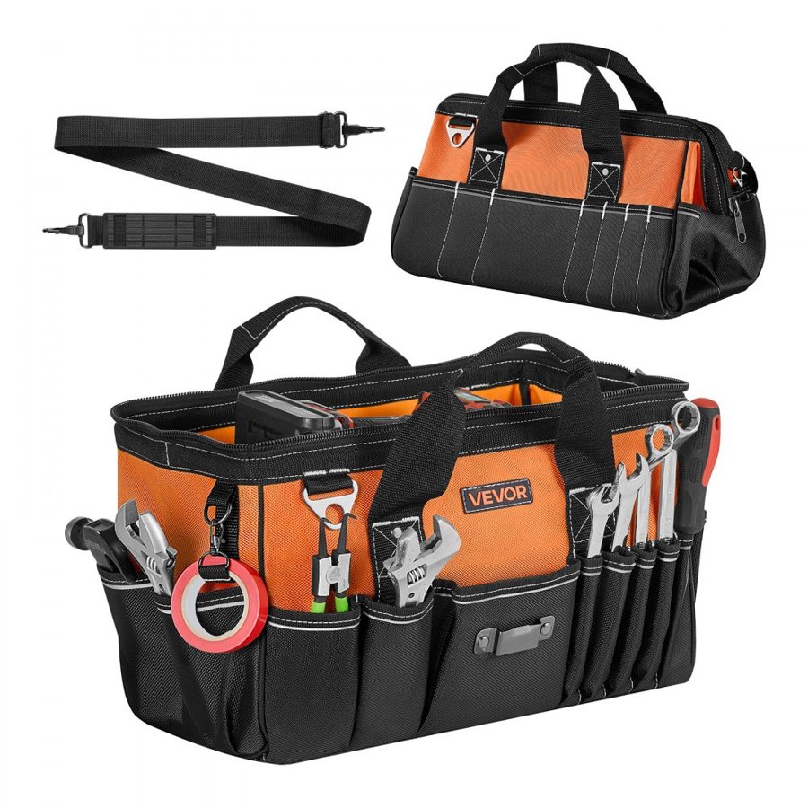 VEVOR Tool Bag, 400 MM, 33-Pocket Portable Tool Box Organizer Storage, Toolbox Organization with Handle, Large Zipper, Adjustable Shoulder Strap, Carry Toolbag, for Men Women Dad Husband Fathers Day
