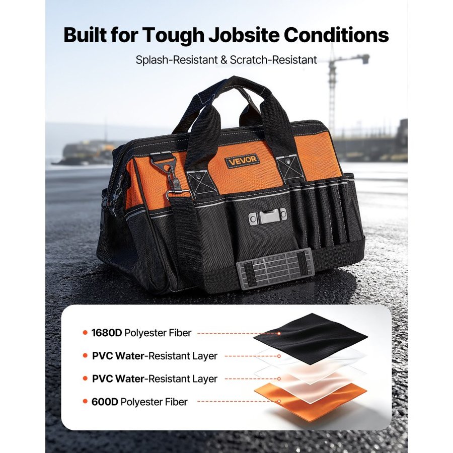 VEVOR Tool Bag, 400 MM, 33-Pocket Portable Tool Box Organizer Storage, Toolbox Organization with Handle, Large Zipper, Adjustable Shoulder Strap, Carry Toolbag, for Men Women Dad Husband Fathers Day