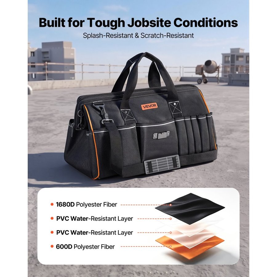 VEVOR Tool Bag, 510 MM, 33-Pocket Portable Large Tool Box Organizer Storage, Toolbox with Big Zipper, Adjustable Shoulder Strap, Water-Resistant Carry Toolbag, for Men Women Dad Husband Fathers Day