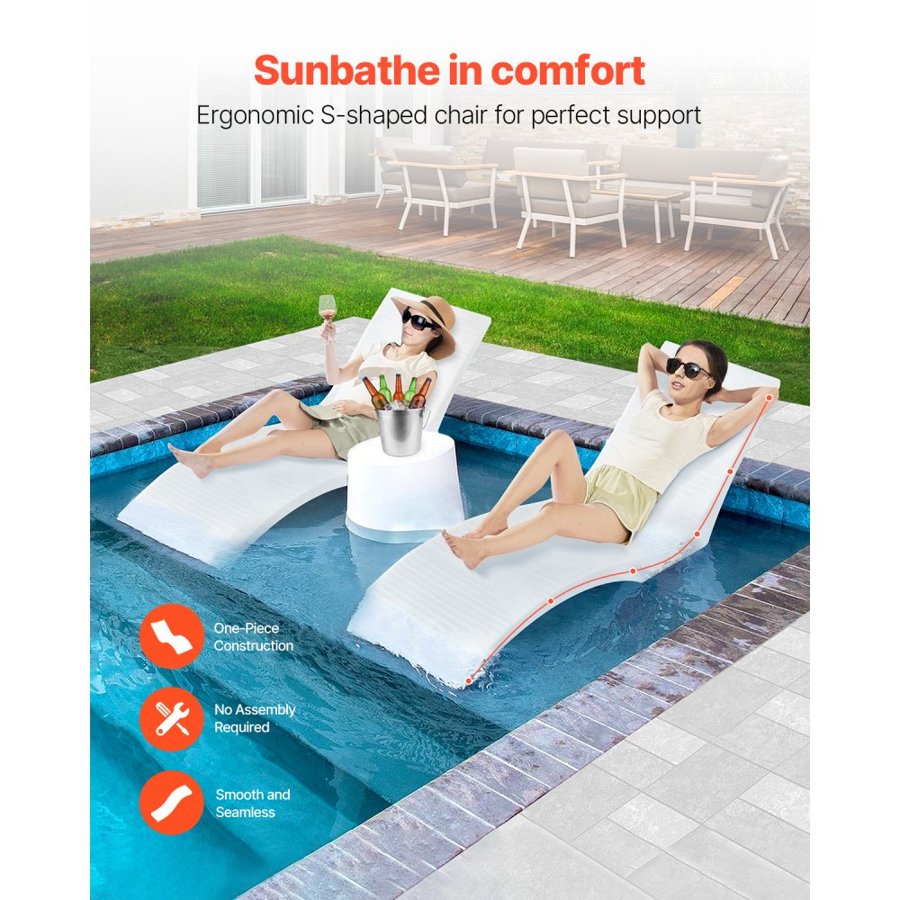 VEVOR In-Pool Lounge Chairs, Set of 2 Chaise Lounger, Inside Pool Lounge Chairs for up to 5" Water Depths, Fixed in Pools & Floating on Water, Suitable for All Pool Types, Poolside & Sun Deck Tanning