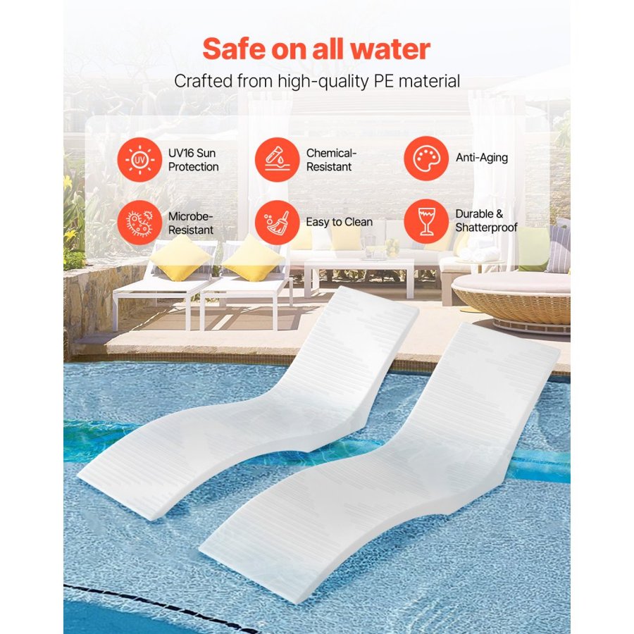 VEVOR In-Pool Lounge Chairs, Set of 2 Chaise Lounger, Inside Pool Lounge Chairs for up to 5" Water Depths, Fixed in Pools & Floating on Water, Suitable for All Pool Types, Poolside & Sun Deck Tanning