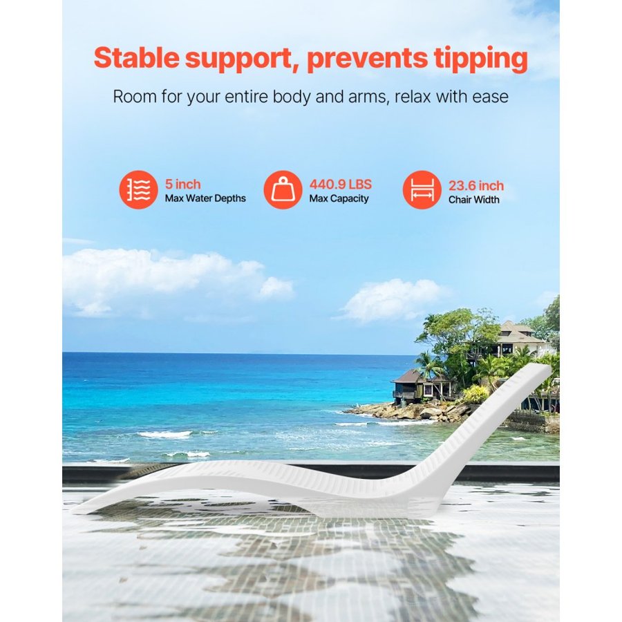 VEVOR In-Pool Lounge Chairs, Set of 2 Chaise Lounger, Inside Pool Lounge Chairs for up to 5" Water Depths, Fixed in Pools & Floating on Water, Suitable for All Pool Types, Poolside & Sun Deck Tanning