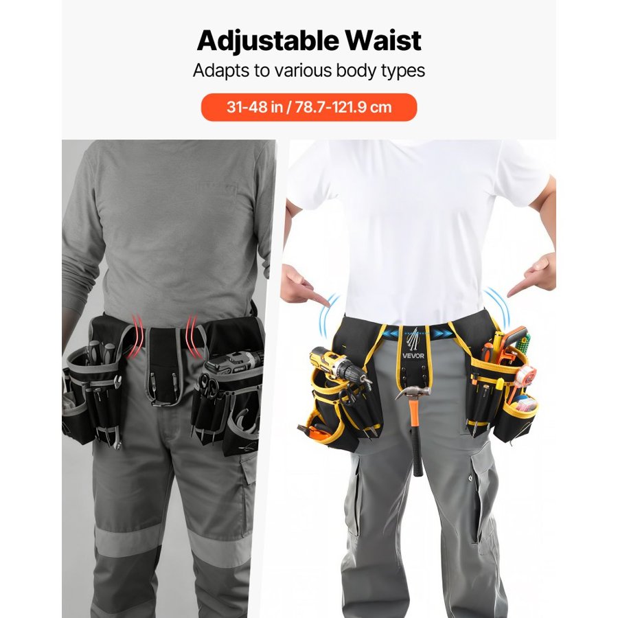 VEVOR Tool Belt, Magnetic Tool Pouch for Men, 28 Pockets Heavy Duty Adjustable Utility Belt Detachable Bag for Electrician, Carpenter, Construction, Work Apron Organizer, Waist Adjust 78.7-121.9 cm