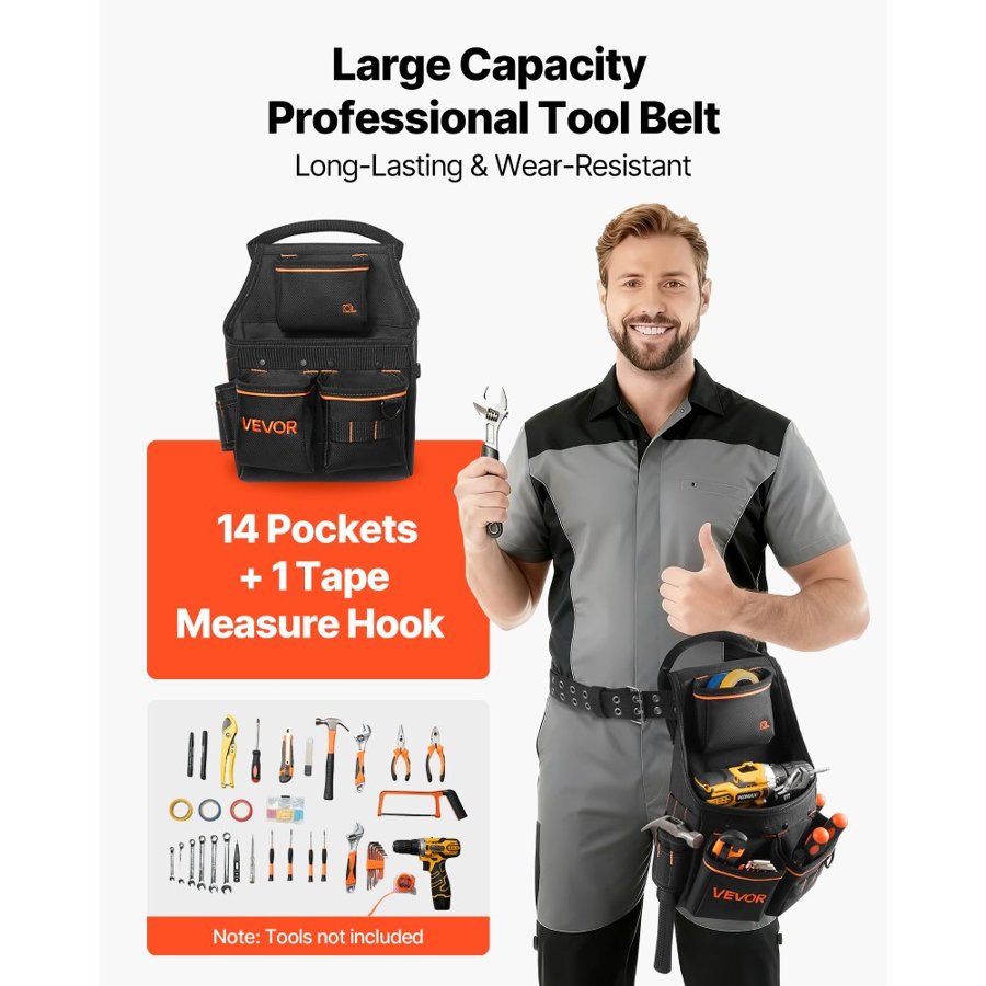 VEVOR Tool Pouch with Belt – 14 Pockets, 600D Polyester