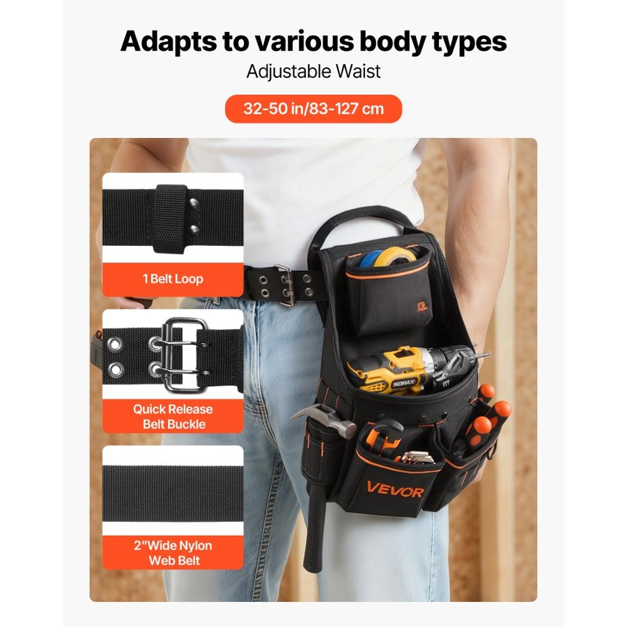 VEVOR Tool Pouch with Belt – 14 Pockets, 600D Polyester