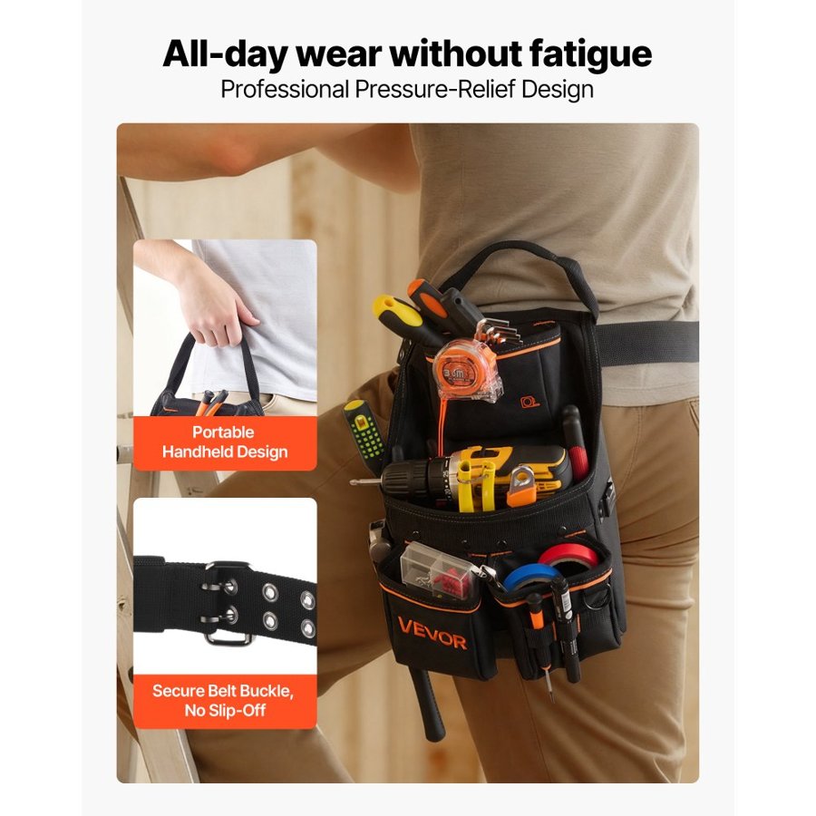 VEVOR Tool Pouch with Belt – 14 Pockets, 600D Polyester