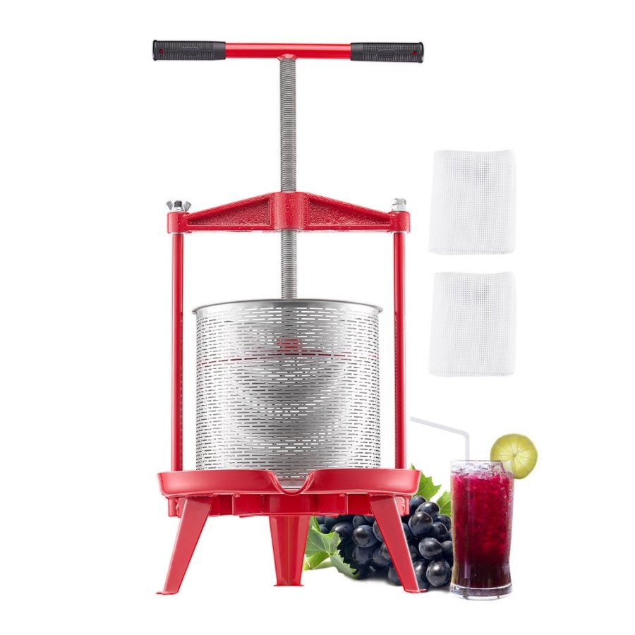 VEVOR 3.69 Gal/14L Fruit Wine Press, Stainless Steel Basket with Cross-beam and Triangular Structure, Manual Juice Maker, Cider Apple Grape Tincture Making Press with T-Handle for Kitchen Home
