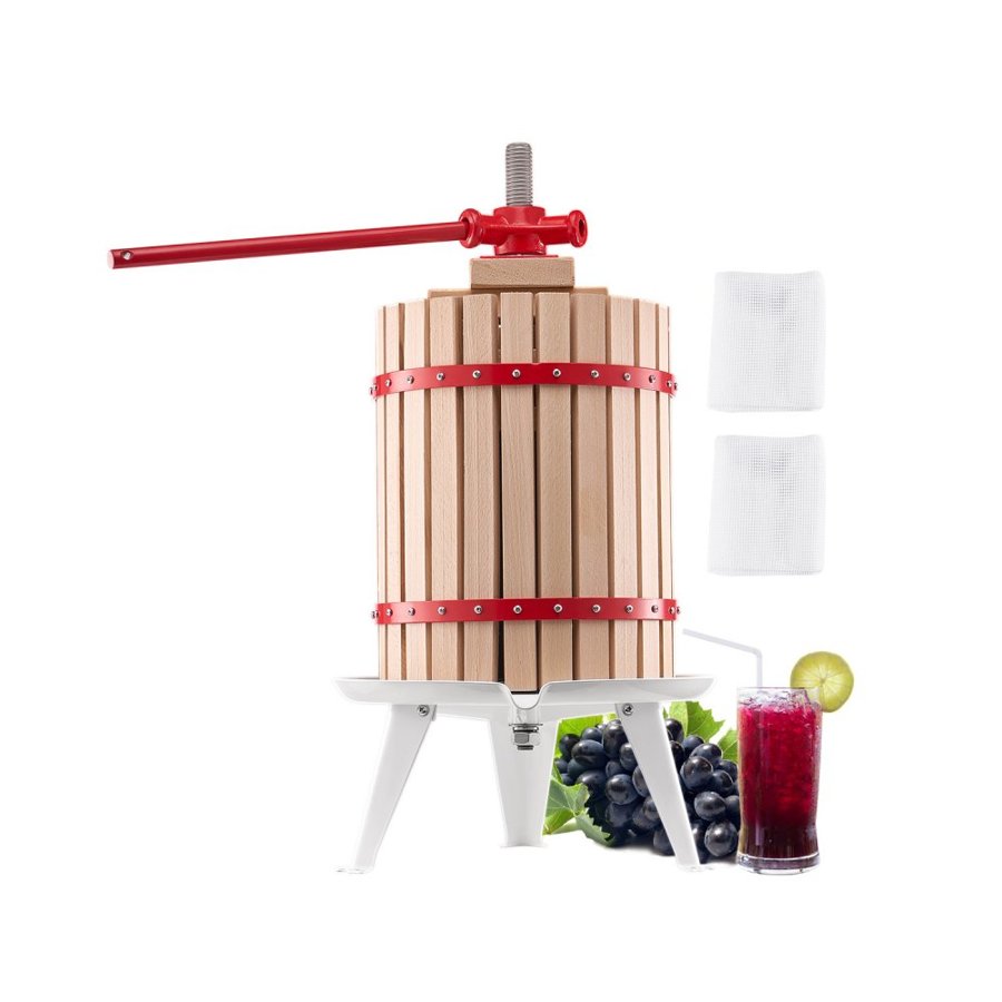 VEVOR 4.75 Gal/18L Fruit Wine Press, Solid Wood Basket with 8 Blocks, Heavy Duty Manual Juice Maker, Cider Apple Grape Tincture Honey Olive Oil Making Press with Handle for Kitchen, Home