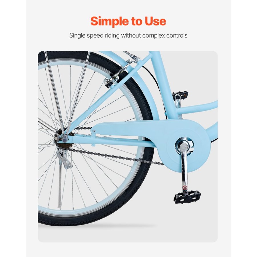 VEVOR Light Blue Beach Cruiser Bike – 26 Inch, 1 Speed