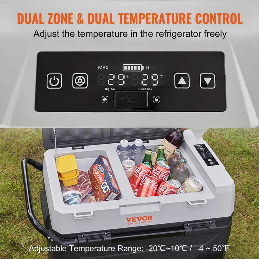 VEVOR Dual Zone Car Fridge Freezer – 56QT, Wheels & USB