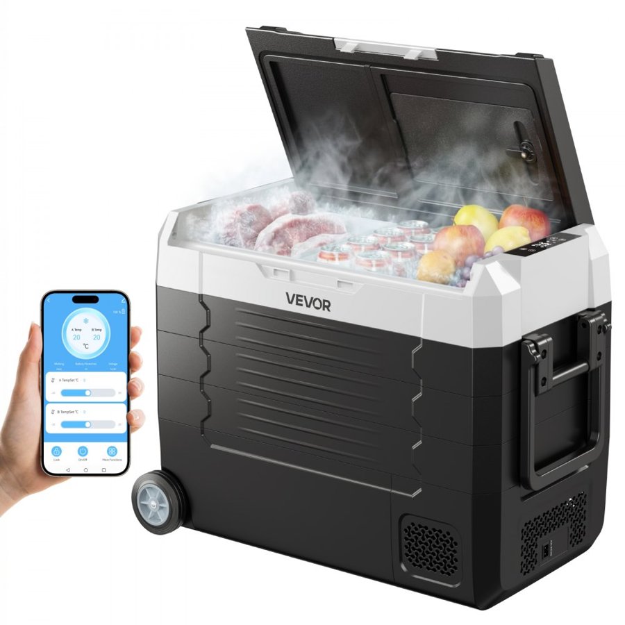 VEVOR Camping Refrigerator – 45L Dual Zone, 12/24V, AC Power