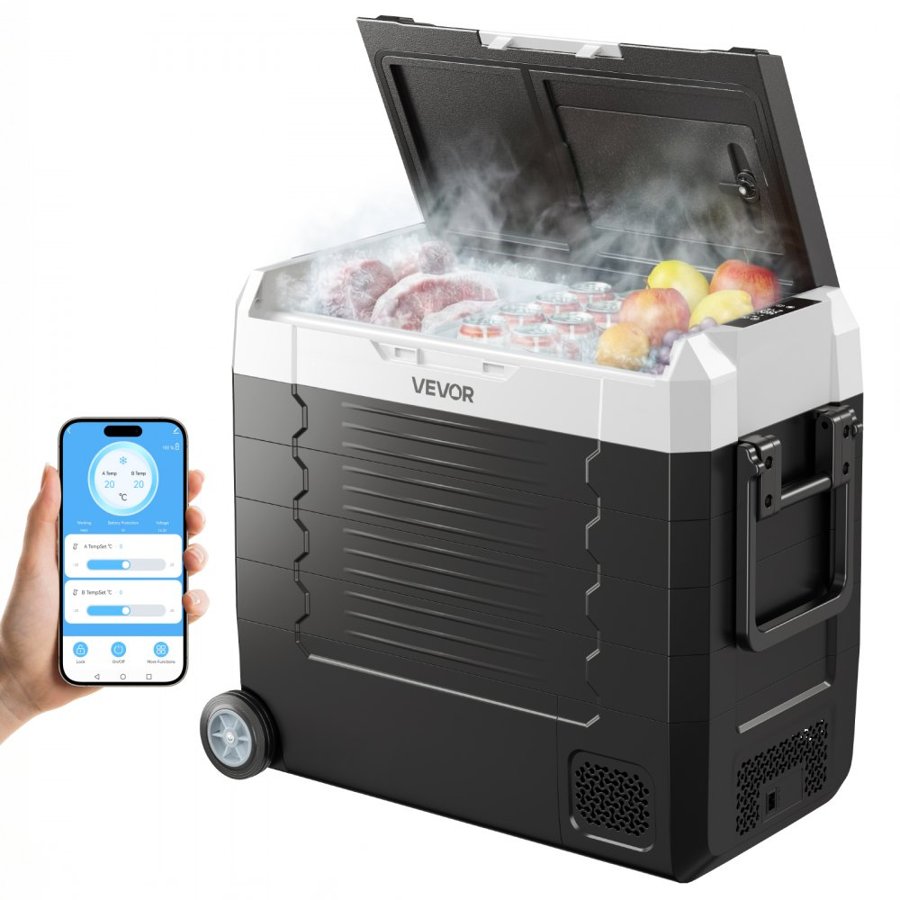 VEVOR 12V Camping Refrigerator – 55L Dual Zone, 100–240V AC
