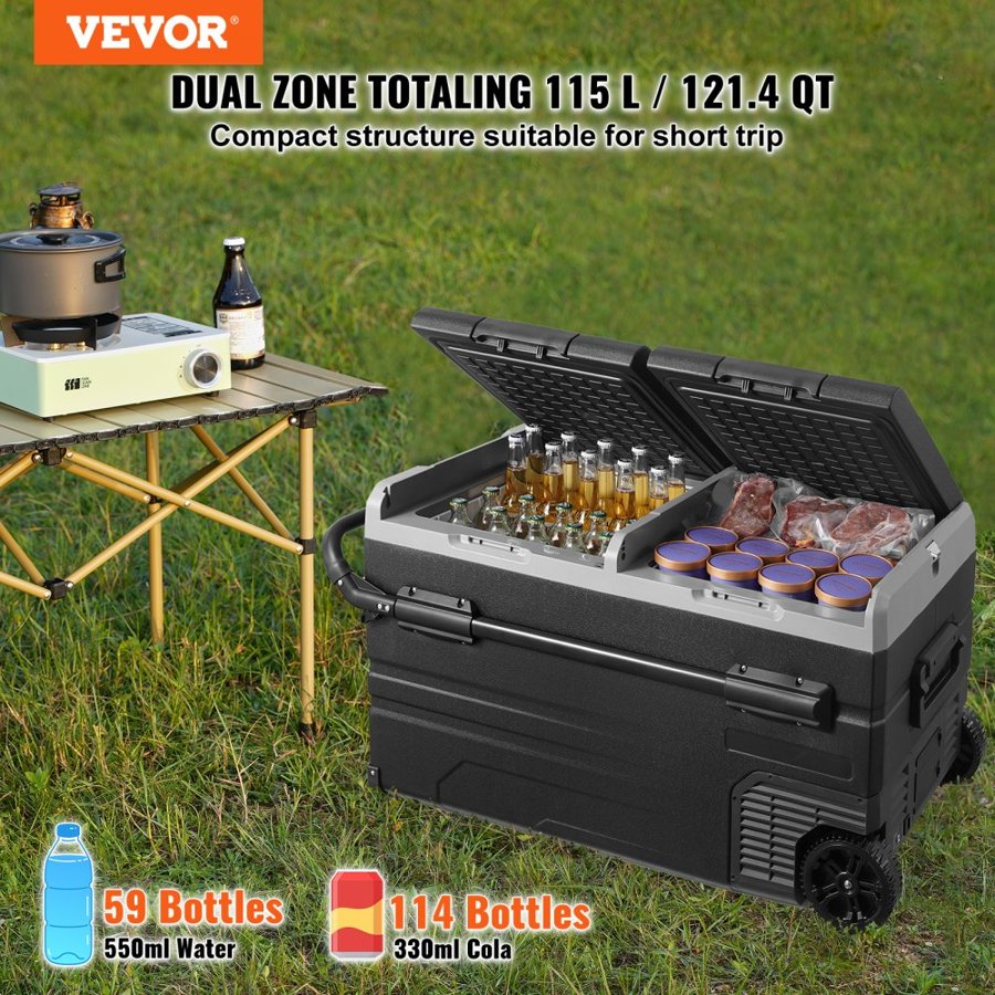 VEVOR Dual Zone Portable Refrigerator Freezer – 115L, -4°F