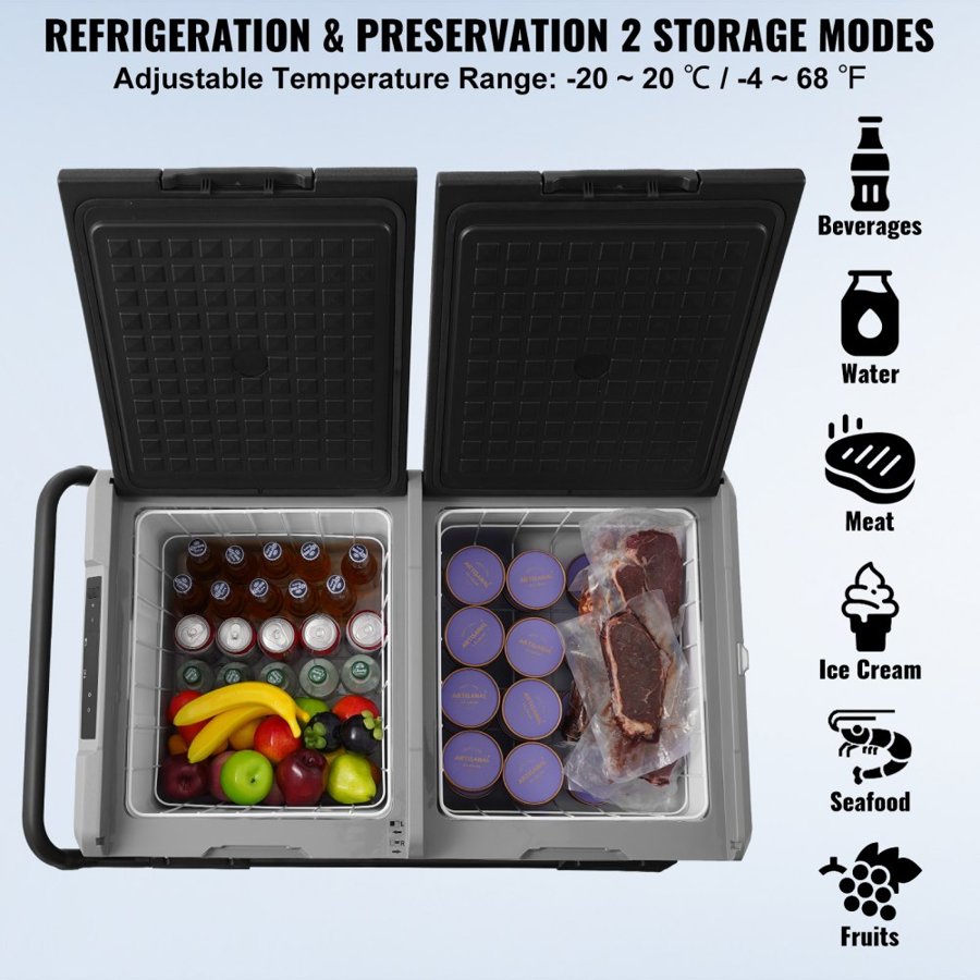 VEVOR Dual Zone Portable Refrigerator Freezer – 115L, -4°F
