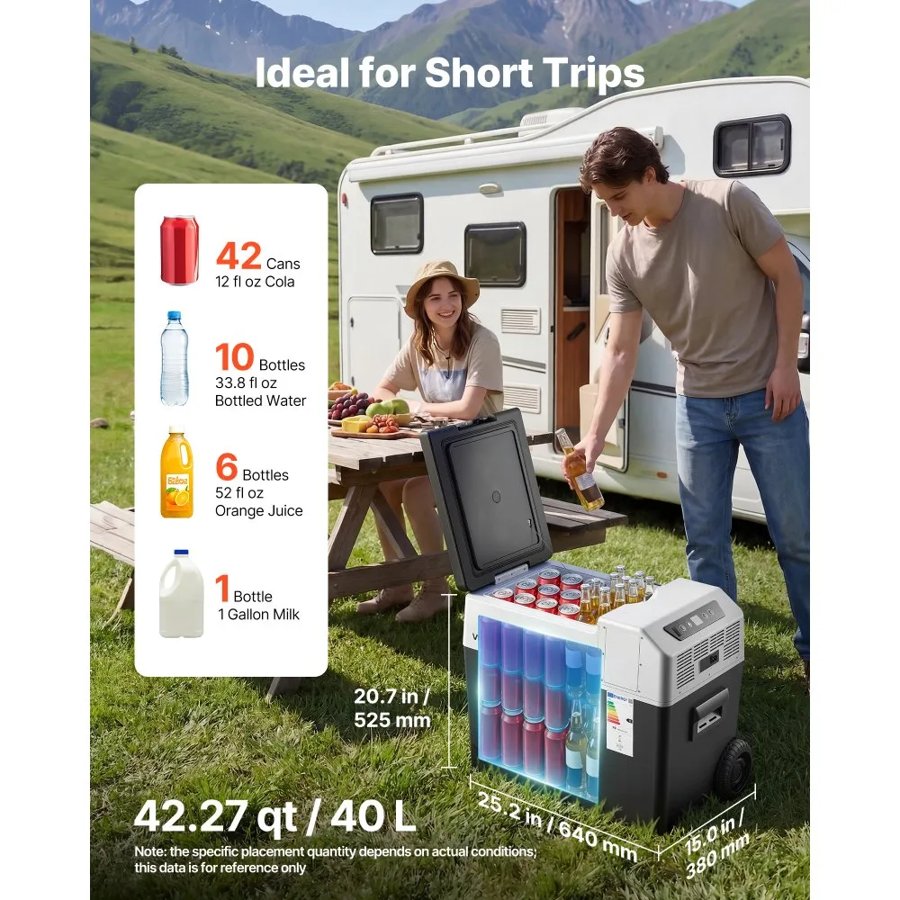 VEVOR Car Refrigerator on Wheels – 40L, 12V/24V, 60W
