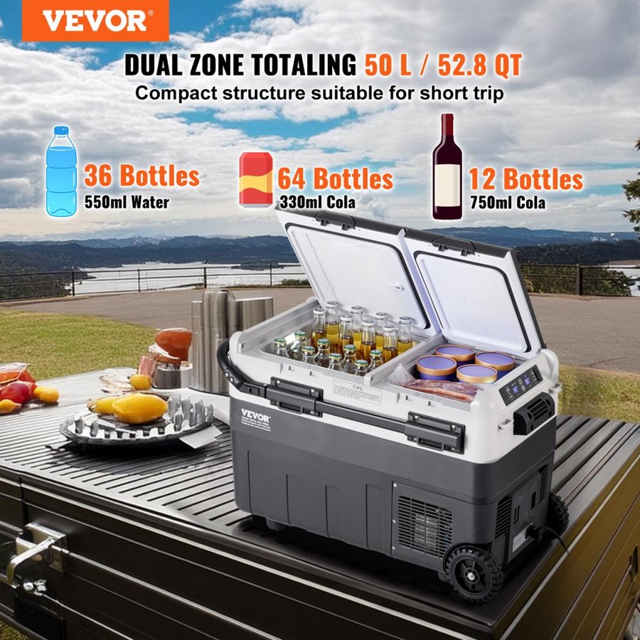 VEVOR Dual Zone Portable Fridge Freezer – 50L, -4°F Cooling