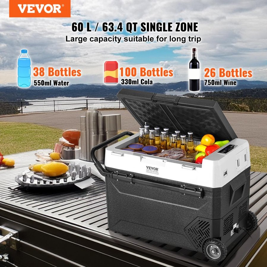 VEVOR Portable Refrigerator with Wheels – 60L, -4°F Freezer