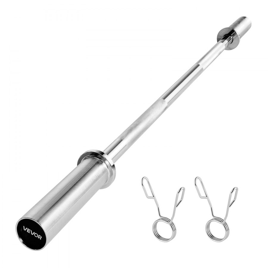 VEVOR 4FT Barbell Bar, Fits 2-Inch Weight Plates, Chrome Plated Barbell Bar with Knurled Grip for Strength Training, Weightlifting, Squat, Deadlift, Bench Press, Curl, Overhead Press, 500lbs Capacity