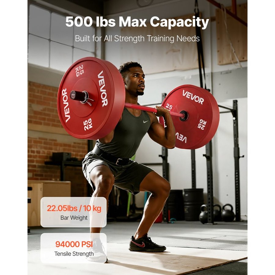 VEVOR 4 Ft Barbell – 500 Lbs Capacity, 2-Inch Plates