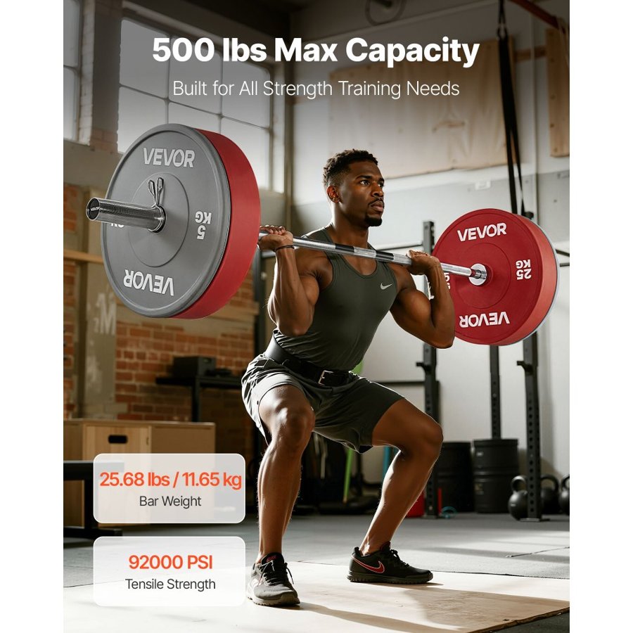 VEVOR 6ft Barbell – 500 LBS, 360° Rotating Sleeve, 28 mm