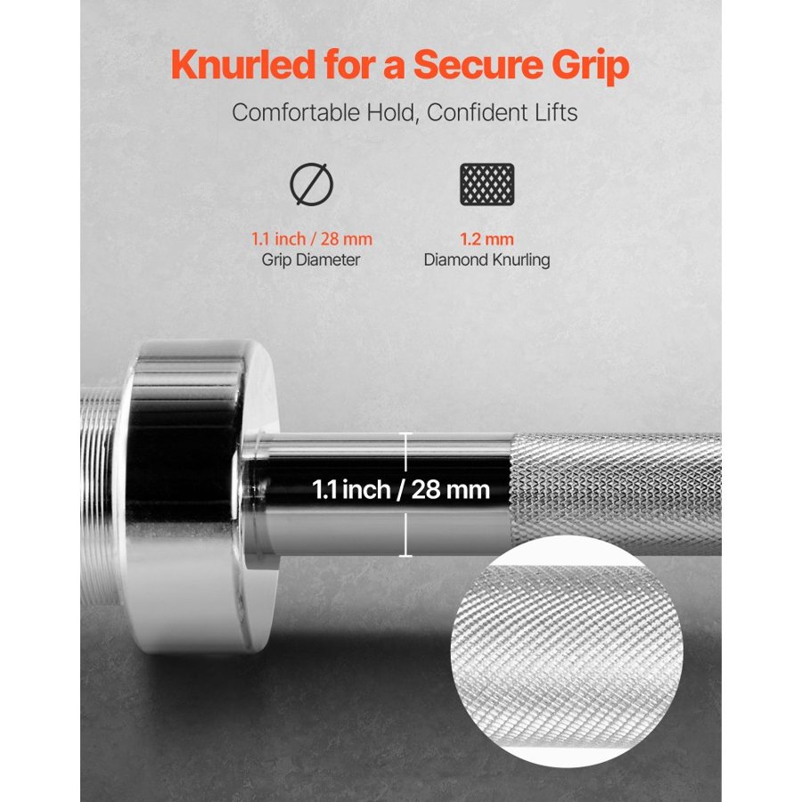 VEVOR 6ft Barbell – 500 LBS, 360° Rotating Sleeve, 28 mm
