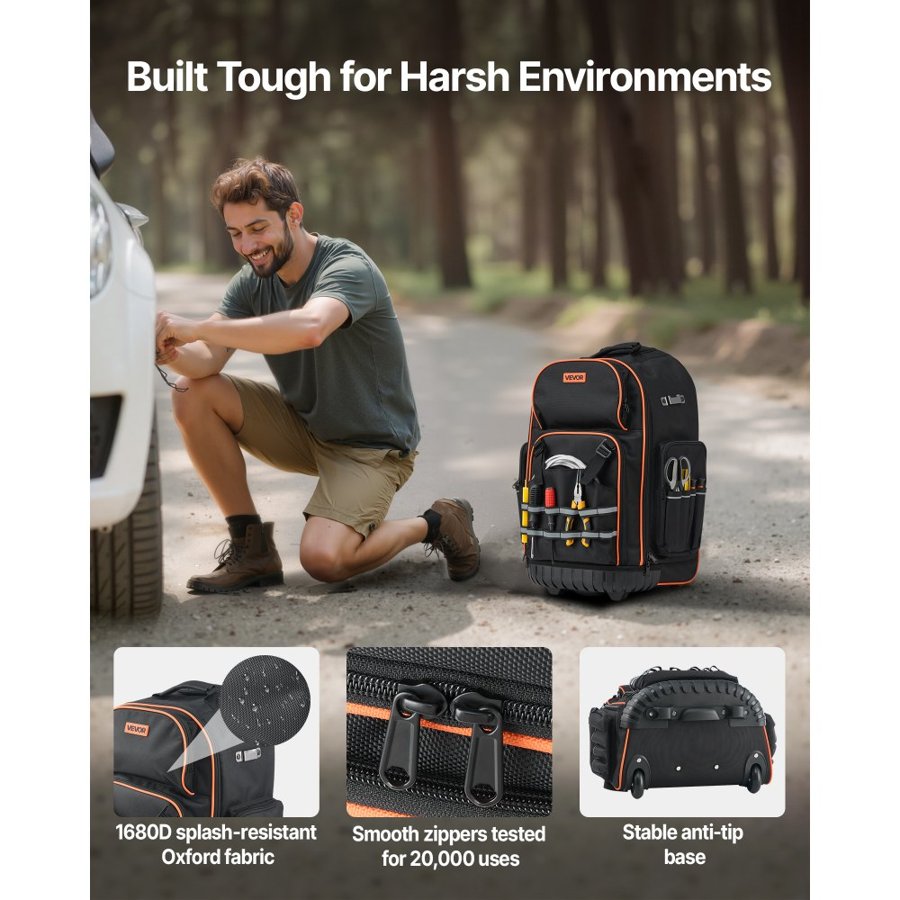 VEVOR Roller Tool Bag – 110 lbs Capacity, 72 Pockets