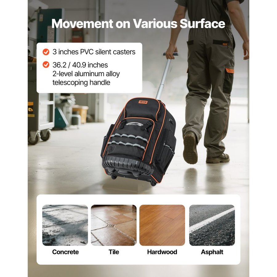 VEVOR Roller Tool Bag – 110 lbs Capacity, 72 Pockets