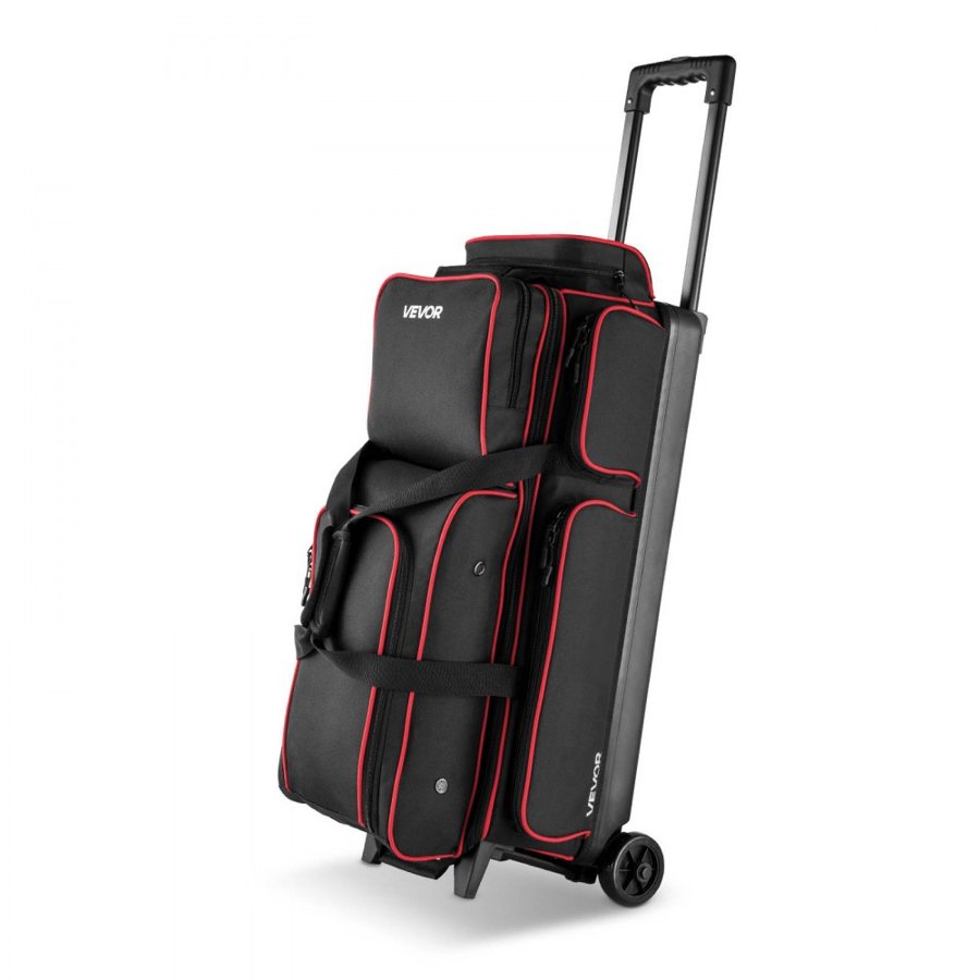 VEVOR Bowling Ball Bag, 3 Ball Double Roller Bowling Bag with Wheels, Featuring a Separate Compartment for Shoes (Up To US Size 16) & Oversized Accessory Pocket, Retractable Handle Extends to 1050 mm