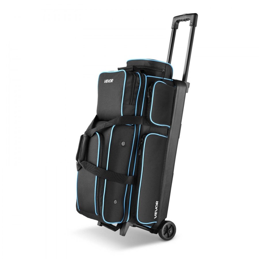 VEVOR Bowling Ball Bag, 3 Ball Double Roller Bowling Bag with Wheels, Featuring a Separate Compartment for Shoes (Up To US Size 16) & Oversized Accessory Pocket, Retractable Handle Extends to 1050 mm