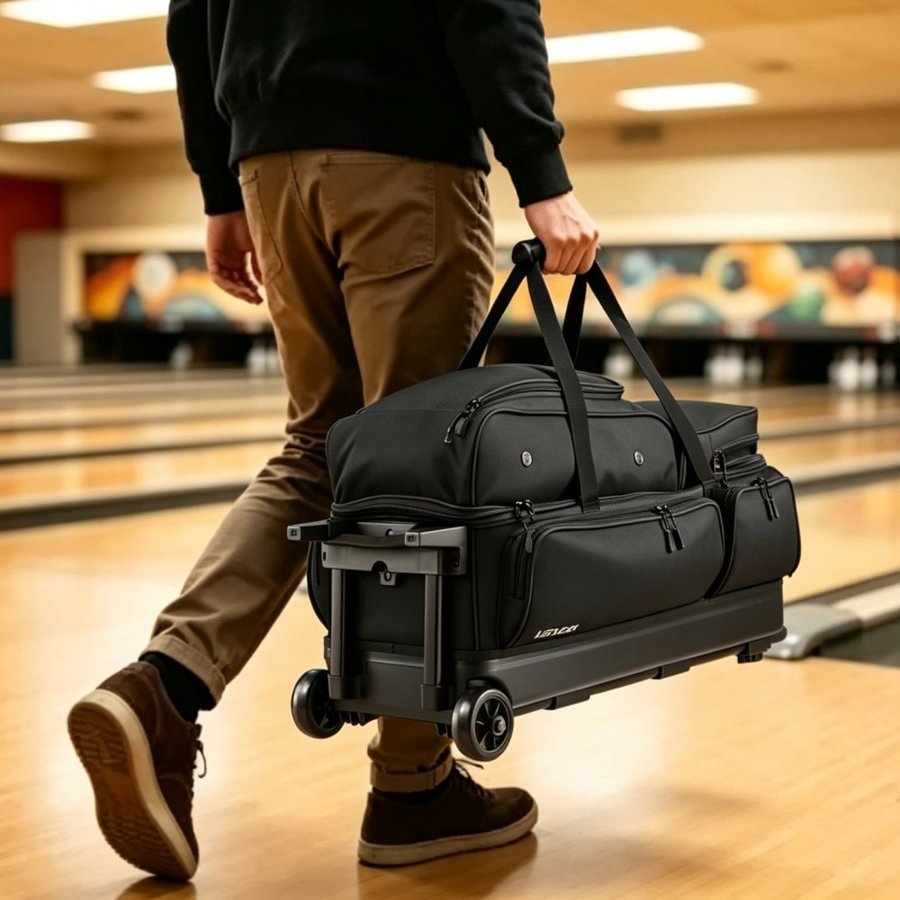 VEVOR Bowling Ball Bag, 3 Ball Double Roller Bowling Bag with Wheels, Featuring a Separate Compartment for Shoes (Up To US Size 16) & Oversized Accessory Pocket, Retractable Handle Extends to 1050 mm