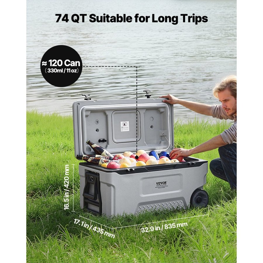 VEVOR Heavy Duty Cooler on Wheels – 74 QT, 120 Cans, 1.57"