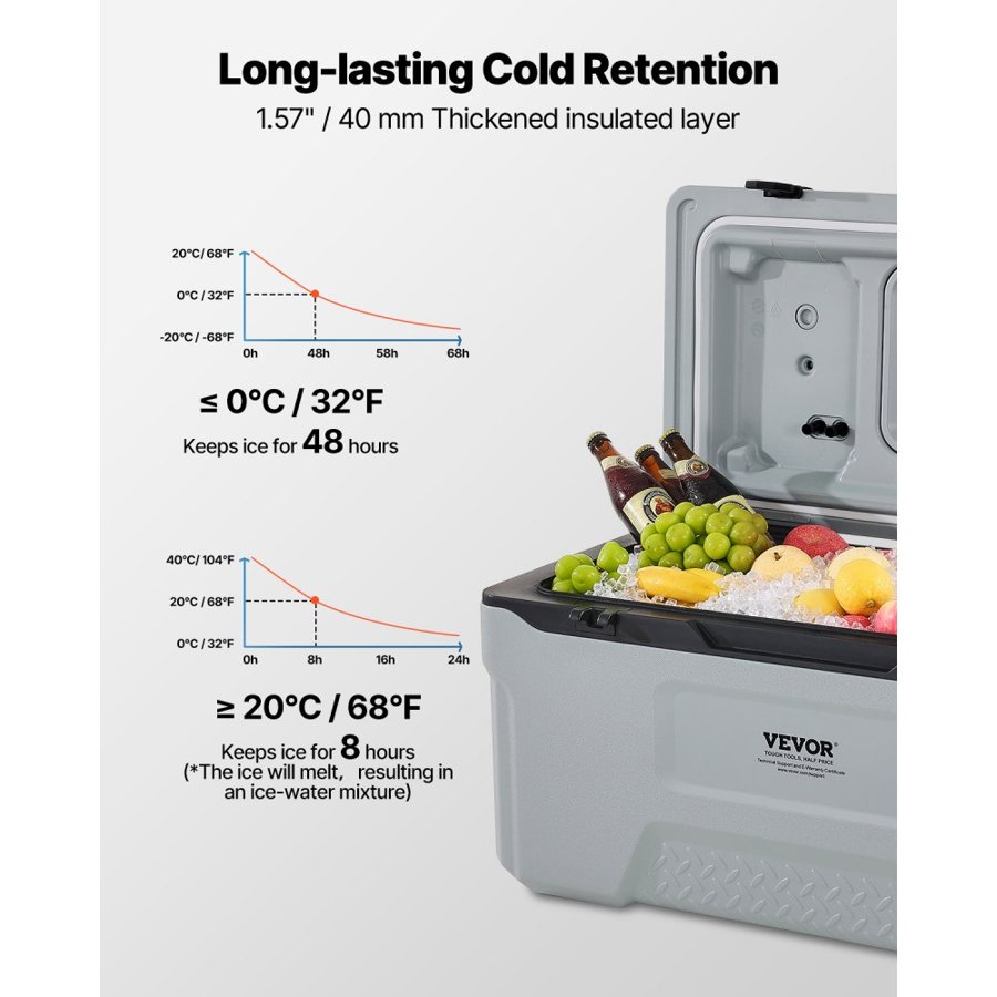 VEVOR Heavy Duty Cooler on Wheels – 74 QT, 120 Cans, 1.57"