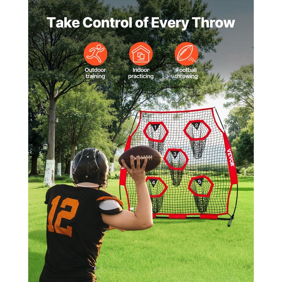 VEVOR Throwing Football Net – 6 X 6 Ft, Five Pockets