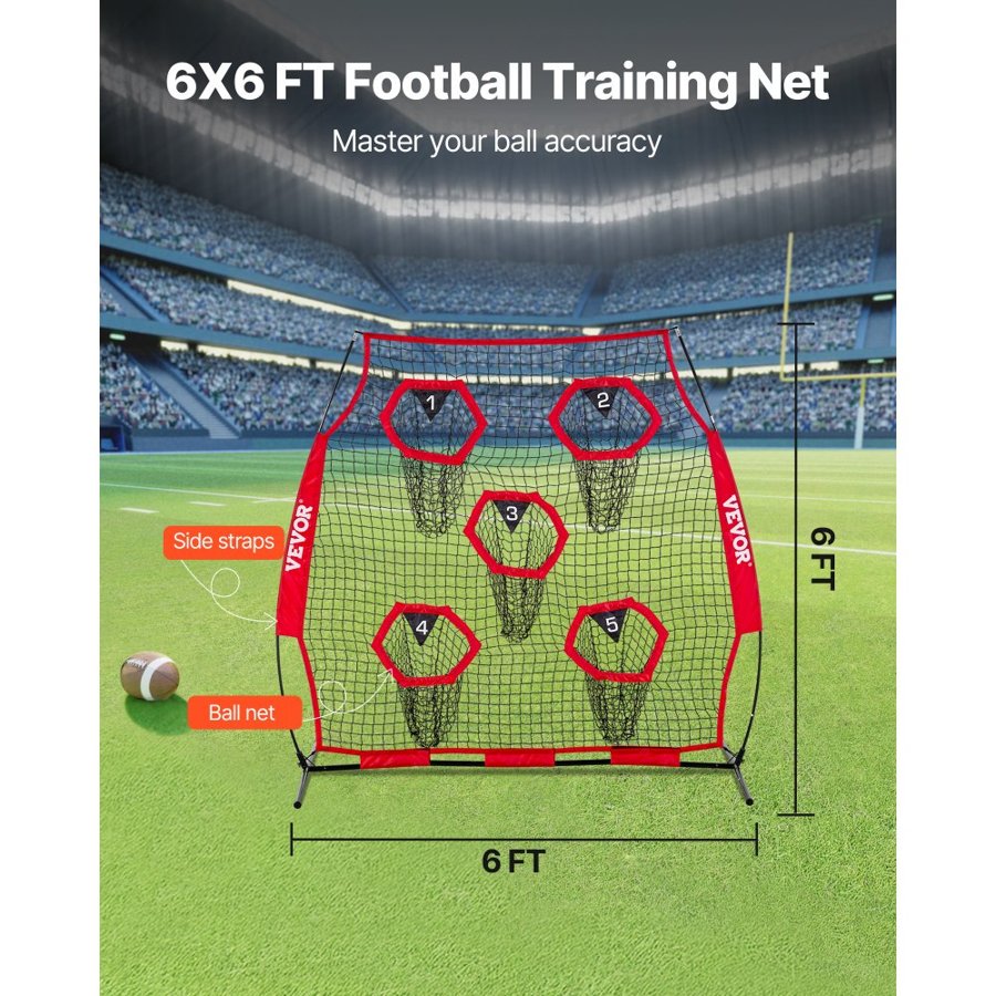 VEVOR Throwing Football Net – 6 X 6 Ft, Five Pockets