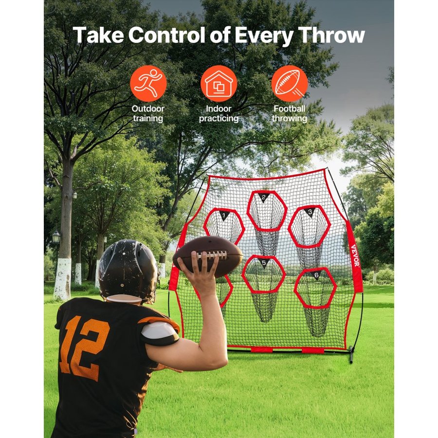 VEVOR Football Throwing Net – 8x8 ft QB Trainer, 6 Pockets