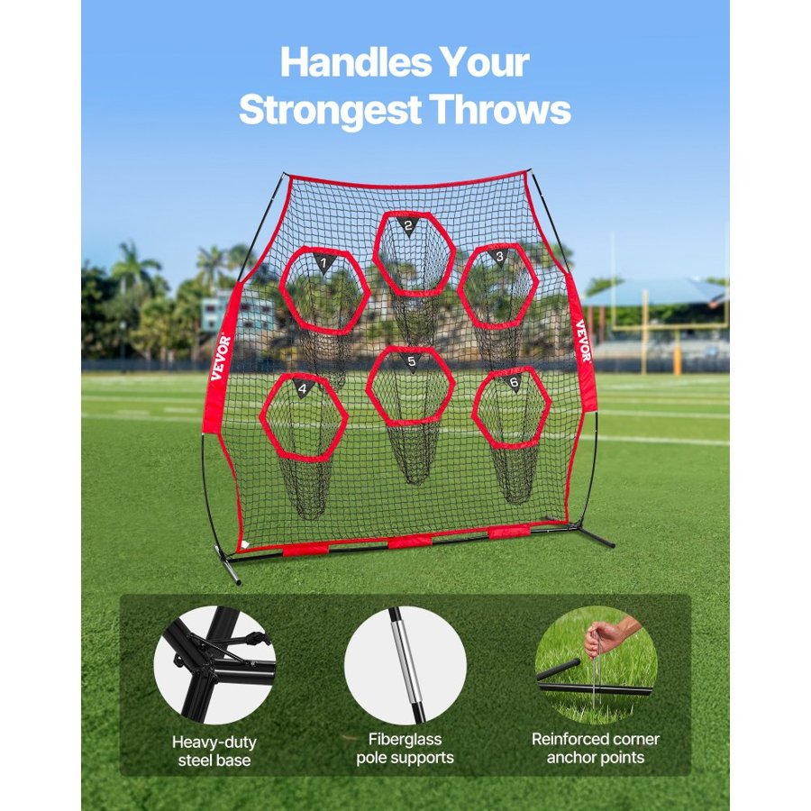 VEVOR Football Throwing Net – 8x8 ft QB Trainer, 6 Pockets