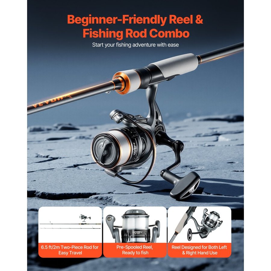VEVOR Bass Fishing Rod and Reel Combo – 6.5ft, 5.2:1