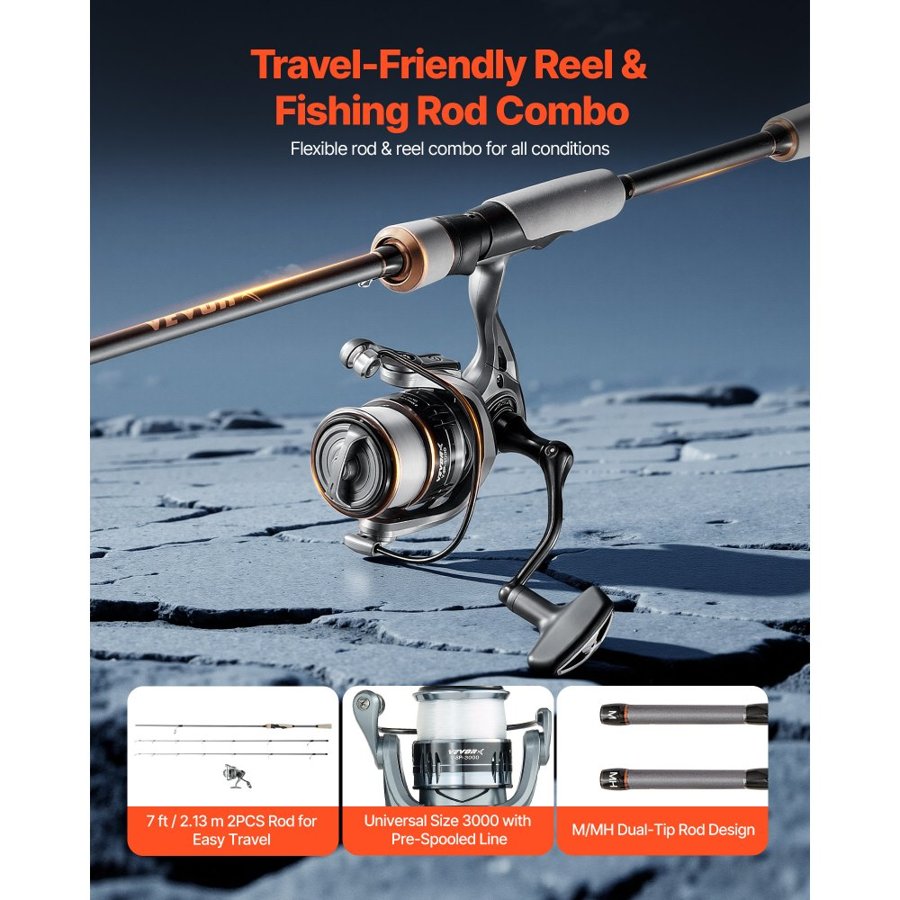 VEVOR Spinning Fishing Rod and Reel Combo – 7 ft, 7+1 BB