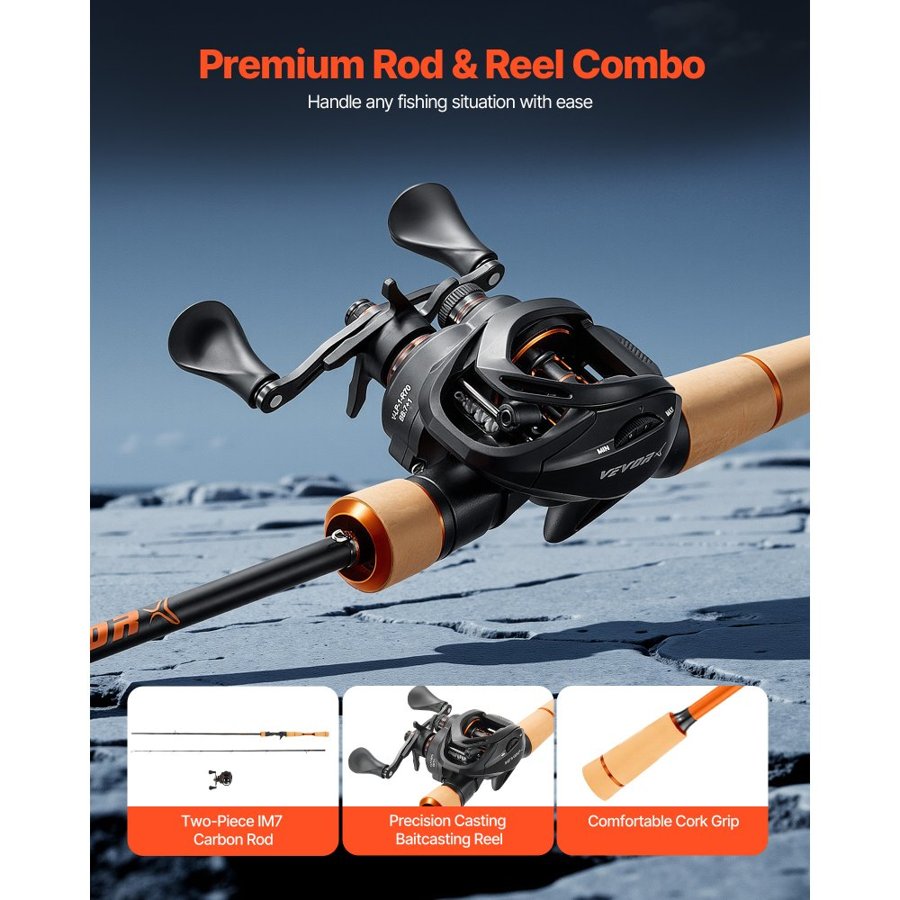 VEVOR Bass Fishing Rod and Reel Combo – IM7, 6+1 BB, 7.0:1
