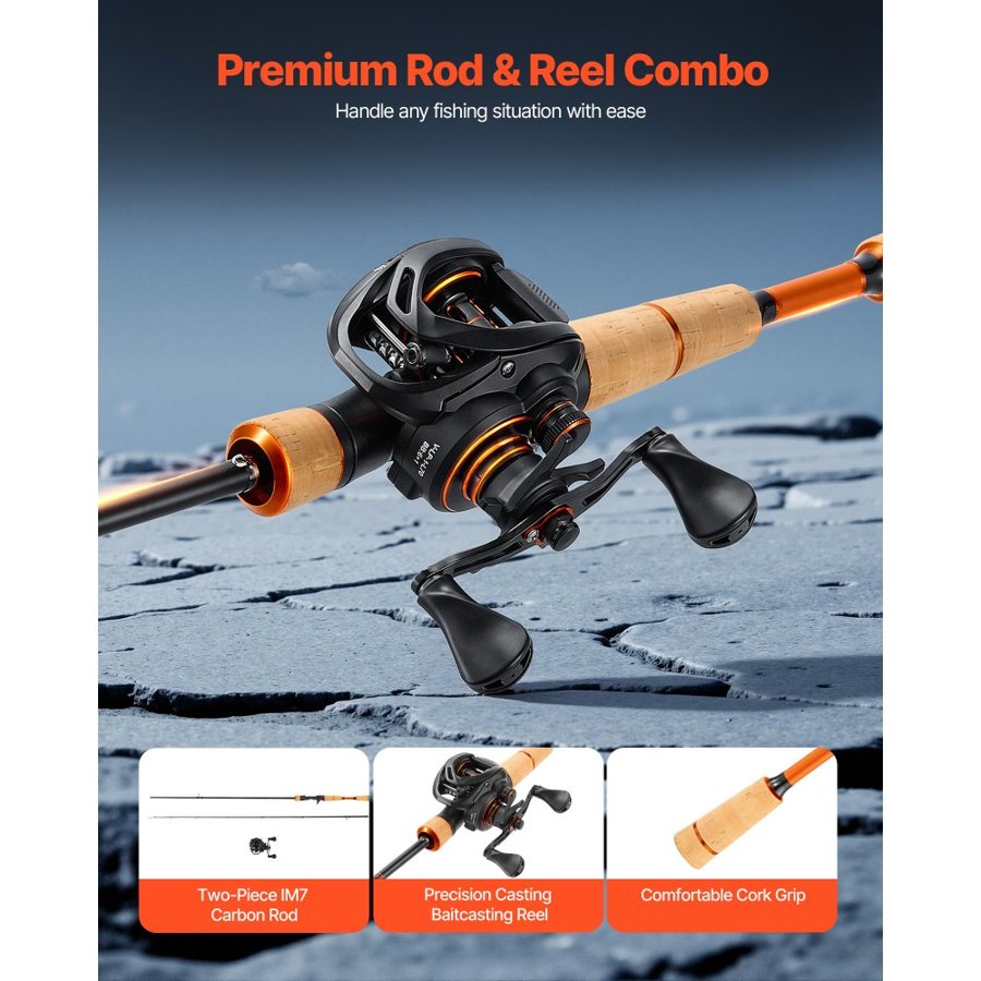 VEVOR Carbon Fiber Fishing Rod and Reel – IM7, 6+1 BB, 7.0:1