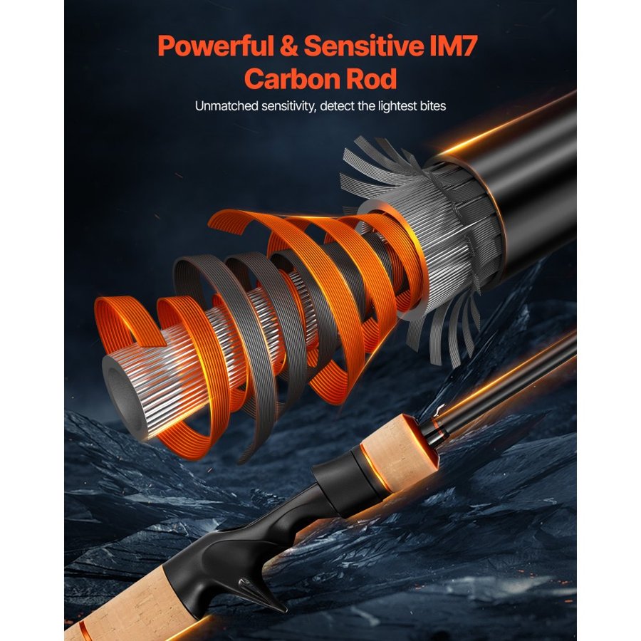 VEVOR Carbon Fiber Fishing Rod and Reel – IM7, 6+1 BB, 7.0:1
