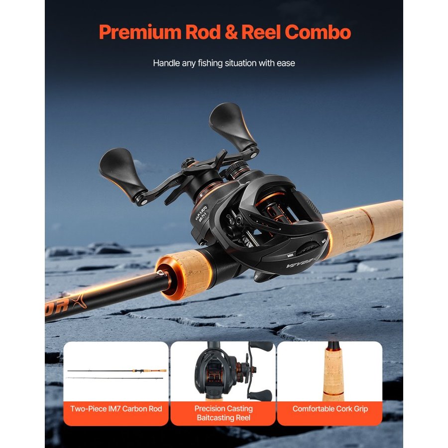 VEVOR Baitcaster Rod and Reel Combo – IM7 Carbon, 7+1 BB