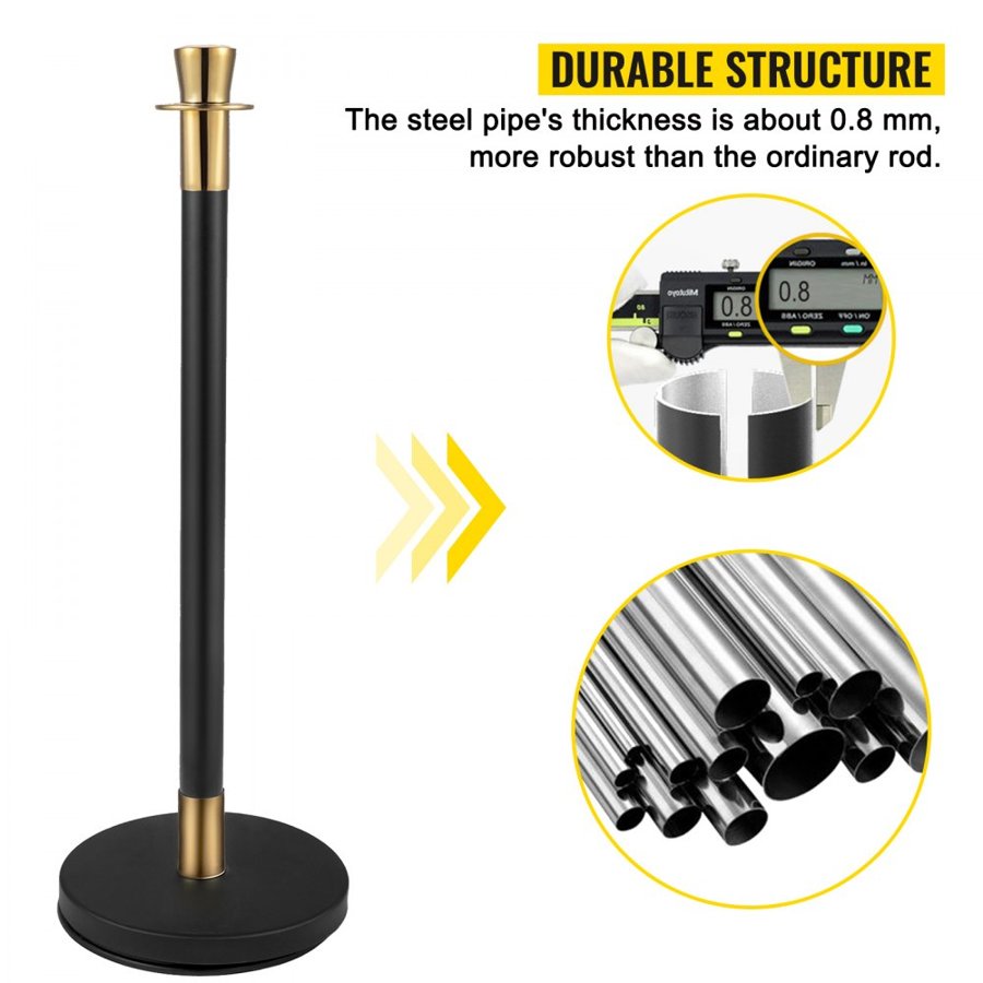 VEVOR Crowd Control Stanchion, Set of 6 Pieces Stanchion Set, Stanchion Set with 5 ft/1.5 m Black Velvet Rope, Black Crowd Control Barrier with Sturdy Concrete and Metal Base – Easy Connect Assembly