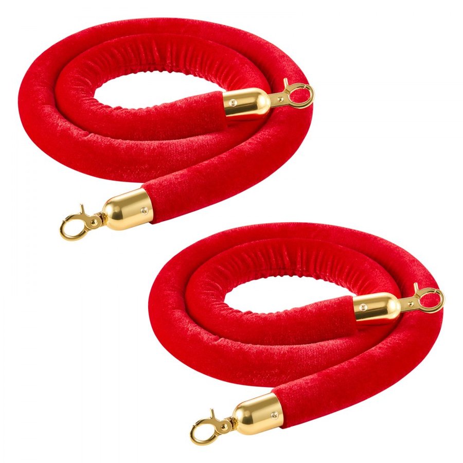 VEVOR Red Velvet Stanchion Ropes – 2 Pcs, 1.5 m, Gold Hooks