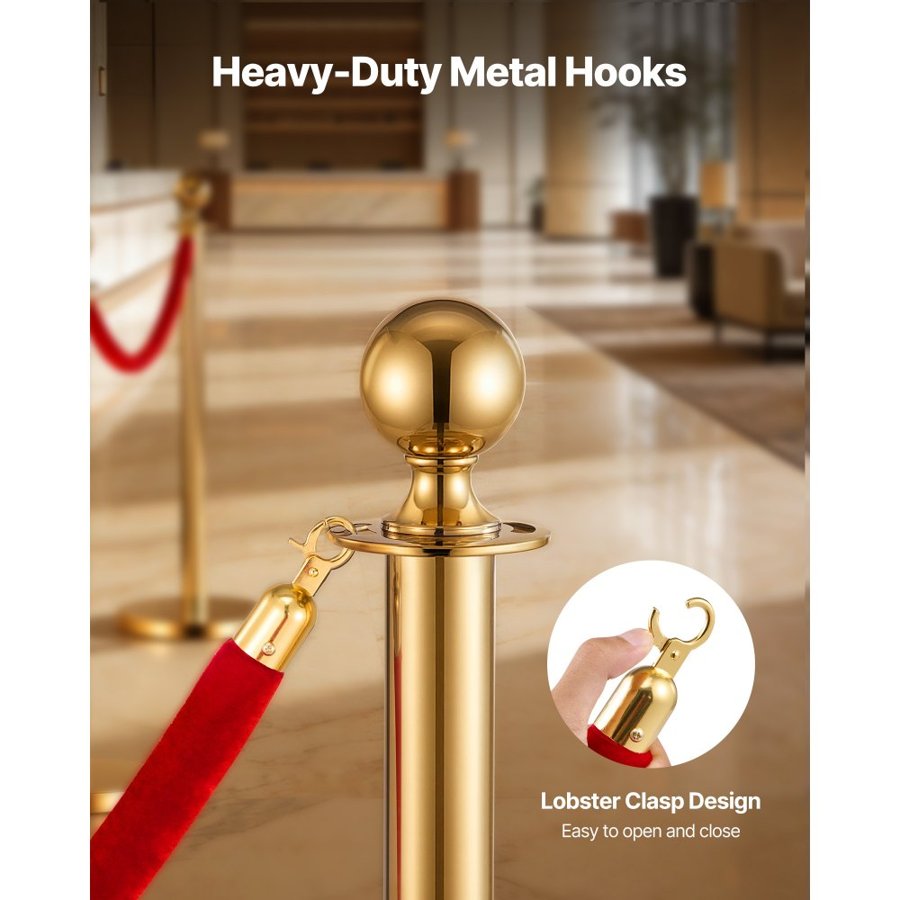 VEVOR Red Velvet Stanchion Ropes – 2 Pcs, 1.5 m, Gold Hooks