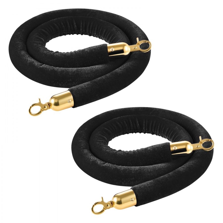 VEVOR Black Velvet Ropes – 1.5 m, 2 Pcs, Gold Hooks