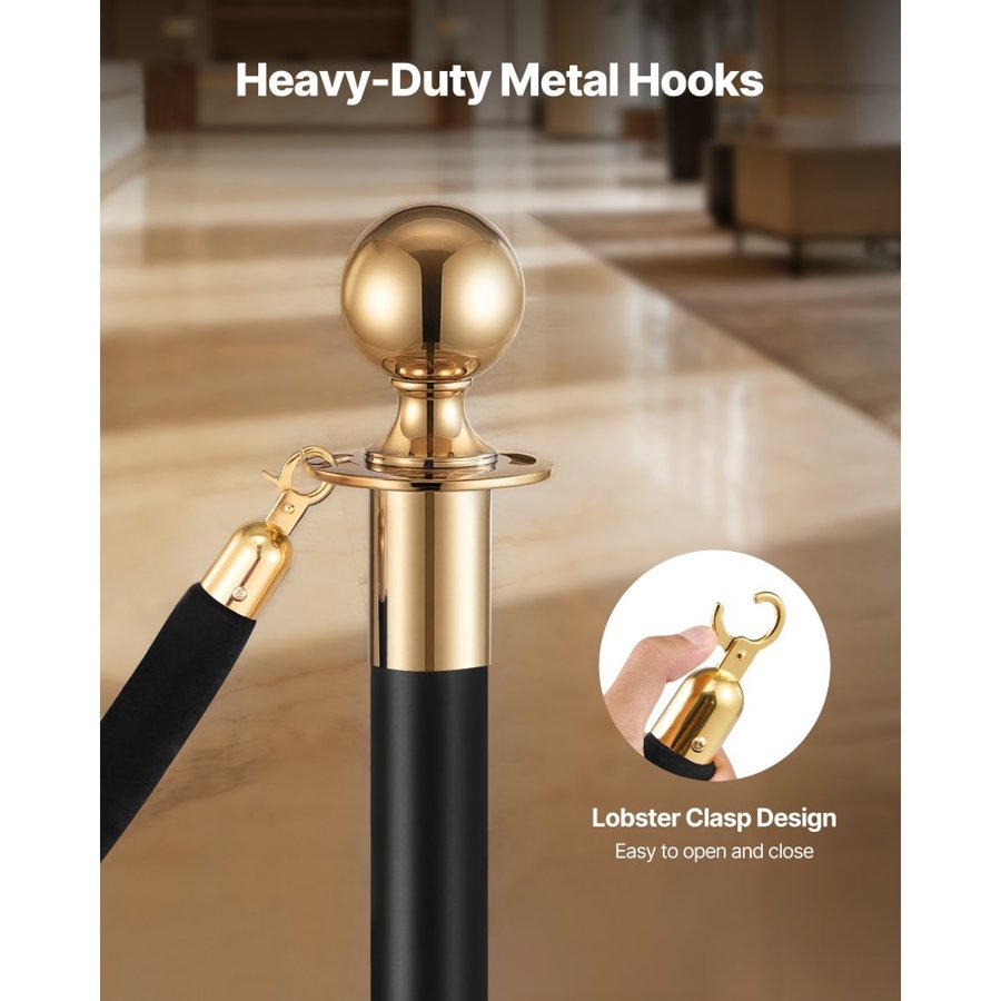 VEVOR Black Velvet Ropes – 1.5 m, 2 Pcs, Gold Hooks
